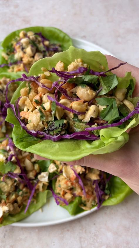 Vegan Curry Chickpea Salad Lettuce Cups | Thunnini, lunch, curry, Cicer arietinum, lettuce | swap tuna for chickpeas in this GORGEOUS plant-based lunch! ambitiouskitchen.com/curry-chickpea-salad-wraps | By Ambitious Kitchen Curry Chickpea Salad, Curry Dressing, Salad Lettuce, Ambitious Kitchen, Lettuce Cups, Vegan Curry, Best Salad Recipes, Vegan Salad, Chickpea Salad