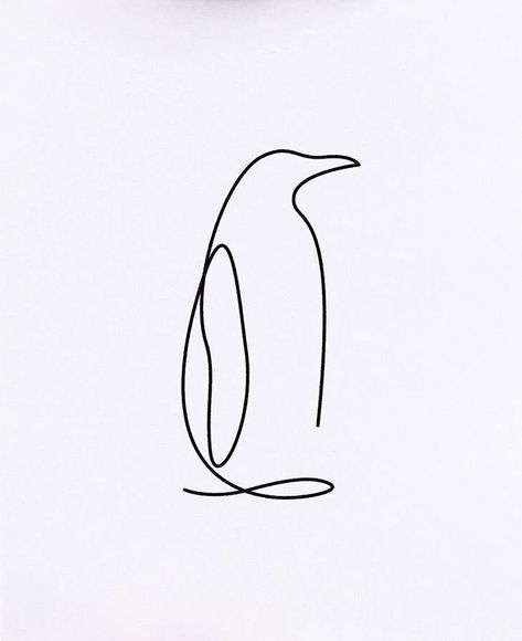 Minimal One Line Art, Minimal Penguin Tattoo, Single Line Art Animals, Penguin Line Art Tattoo, One Line Penguin Tattoo, Simple Penguin Tattoo Outline, One Line Penguin, Minamilistic Tattoos For Women, Penguin Tattoo Minimalist