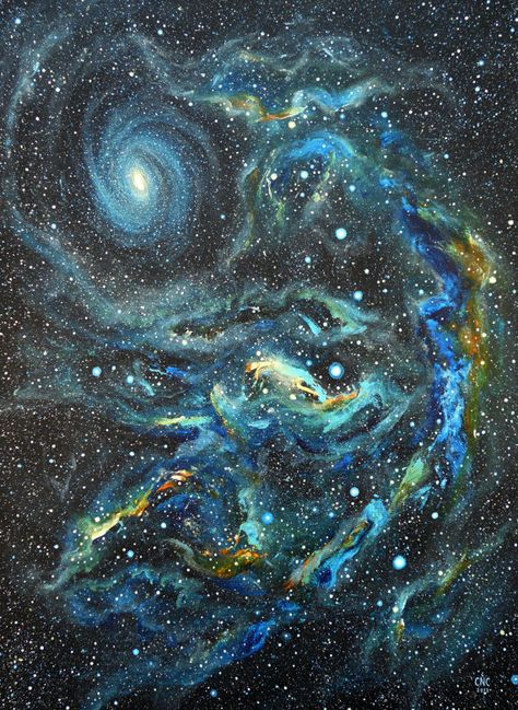 Blue Galaxy and Nebula  Original Acrylic Space by CNCacrylics, $120.00 Starseed Art, Folio Ideas, Galaxy Nebula, Acrylic Tutorials, Art Journal Cover, Art Major, Blue Galaxy, Learn Watercolor, Space Painting