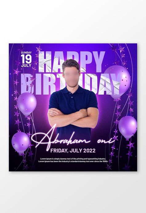 Birthday Social Media Post, Happy Birthday Invitation, Simple Birthday Party, Bday Invitations, Christmas Promotion, Happy Birthday Template, Happy Birthday Celebration, Birthday Post Instagram, Social Media Poster