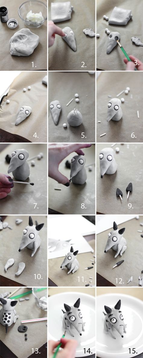 Frankenweenie "Sparky" Cake Tutorial Crea Fimo, Diy Fimo, Polymer Clay Animals, Fondant Figures, Clay Animals, Modeling Clay, Fimo Clay, Clay Figures, Polymer Clay Charms