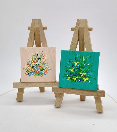 Tiny Yellow and Turquoise Flower Acrylic Painting on Canvas - Etsy UK Painting Small Canvas, Flower Acrylic Painting, Yellow And Turquoise, Flower Acrylic, Small Canvas Paintings, Painting Small, Wooden Easel, Turquoise Flowers, Small Canvas Art