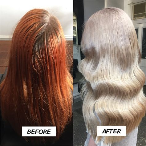 Makeover: Deep Red To Champagne - Hair Color - Modern Salon Blonde Box Dye, Champagne Hair Color, Blonde Back, Champagne Hair, Hair Dye Removal, Red Blonde Hair, Blonde Hair Transformations, Colour Remover, Ice Blonde