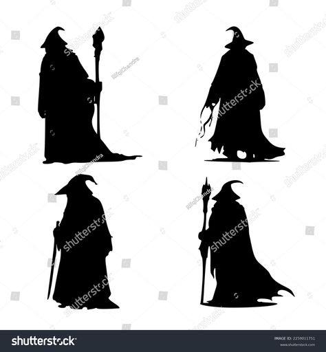 Wizard Silhouette, Silhouette Painting, Black Logo, The Magicians, Wizard, Mood Board, White Background, Stock Vector, Quick Saves