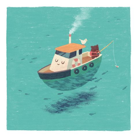 Jacob Grant, Near the Shore Boat Illustration, Playful Illustration, Sea Illustration, 동화 삽화, Art And Illustration, Childrens Illustrations, Children's Book Illustration, Children Illustration, Book Illustration