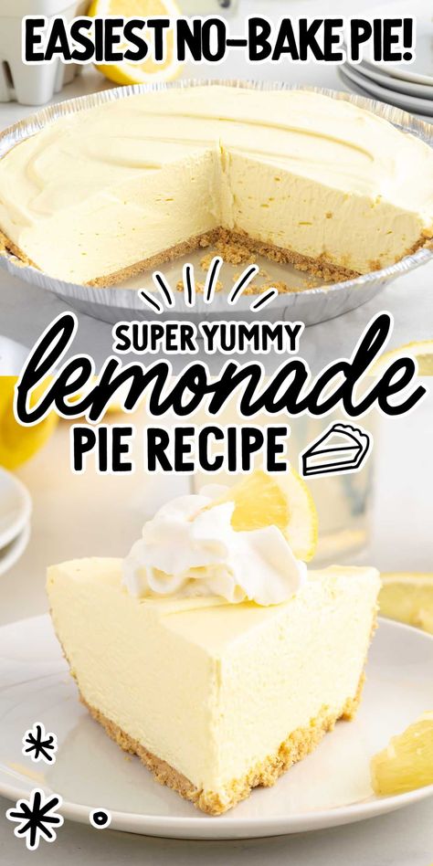 Lemonade Pie Recipe, Cream Cheese Lemonade Pie, Delicious Lemon Desserts, Lemonade Pie, Yummy Pie Recipes, Lemon Pie Recipe, Homemade Graham Cracker Crust, Icebox Pie, Lemon Dessert Recipes