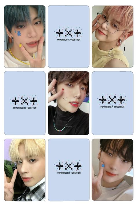 Txt Photocards Printable, Txt Template, Txt Moodboard, Txt Photocards, Txt Blue Hour, Txt Kai, Photocard Template, Kpop Diy, Album Diy