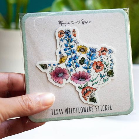 Same Sticker Cuter Packaging! Only on Etsy. #texaswildflowers #texassticker #etsymaker #mayaxkiwi #dallasartist #texasart #bluebonnetseason #bluebonnets #watercolortexas #watercolorsticker @stickermule Texas Wildflowers, Texas Stickers, Painting Guide, Watercolor Hummingbird, Watercolor Wildflowers, Watercolor Workshop, Watercolor Kit, Texas Art, Watercolor Stickers