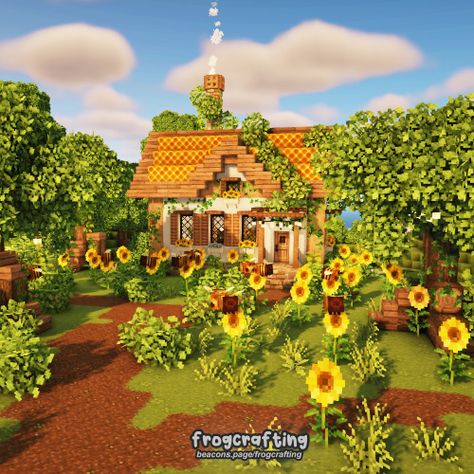 Cottagecore House Minecraft, Cottage Minecraft, Cottagecore Minecraft, Sunflower House, Minecraft Interior, Beautiful Sunflowers, Minecraft Farm, Minecraft Cottage, Minecraft Castle