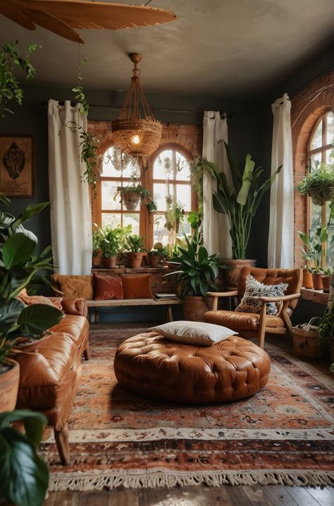 Federal Home Interiors, Moody Boho Interior, Unconventional Dining Room, Dark Botanical Old World Decor, Boho Front Room, Natural Elements Interior Design, Dim Living Room, She Cave Ideas For Women, Moody Boho Living Room