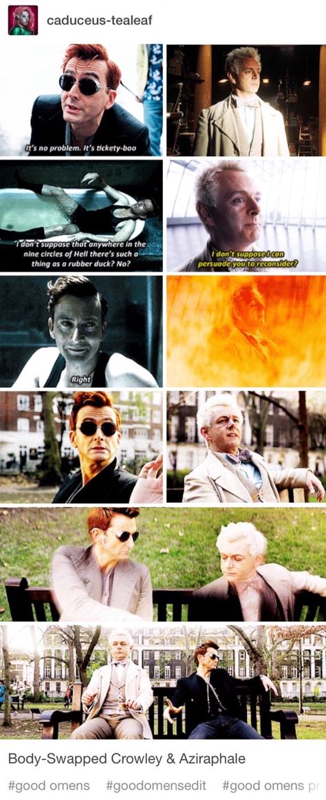 Aziraphale And Crowley Swap, Angel Crowley Demon Aziraphale, Aziraphale And Crowley, Crowley Aziraphale, Ineffable Husbands, Percy Jackson Characters, Angels And Demons, Nerd Stuff, Addams Family