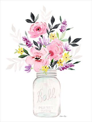 On days where it's too cold (or hot!) to pick fresh wildflowers and arrange them ever-so-perfectly in a Mason jar, this art print does it for you. Stephanie Ryan Design Studio; $26 from the Country Living Shop Nature Art Prints, Illustration Blume, Cat Air, Seni Cat Air, 수채화 그림, Too Cold, Lukisan Cat Air, Mason Jar Diy, Watercolor Inspiration