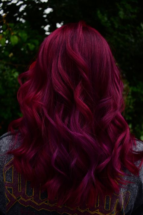 Red And Purple Hair Color Ideas, Purple And Magenta Hair, Red Purple Hair Color, Red And Purple Hair, Raspberry Hair Color, Magenta Hair Colors, Exotic Hair Color, Crimson Velvet, Crimson Hair