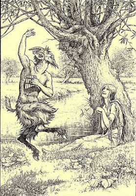 PowerOfBabel: Satyr Day: Satyrs, Fauns, Pans, Sileni, Sylvestrii, and Wood-Folk Satyr Tattoo, Pan Mythology, God Pan, Arte Peculiar, Occult Art, Mythological Creatures, Old Book, Medieval Art, In The Woods