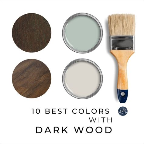 The 10 Best Paint Colors to Update Dark Wood (trims, floors, cabinets) - Kylie M Interiors Dark Walnut Paint Color, Color Scheme For Dark Wood Floors, Dark Wood Color Scheme, Best Paint Colors For Dark Wood Floors, Wall Color With Dark Wood Floors, Dark Wood Floor Color Schemes, Dark Floor Paint Colors, Dark Wood Floor Wall Paint Color, Paint That Goes With Dark Wood