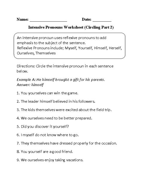 Finding Intensive Pronouns Worksheet Reflexive Pronouns Worksheet, 3rd Grade Common Core Standards, Intensive Pronouns, First Grade Homework, Reflexive Pronouns, Pronouns Worksheet, Complex Sentences Worksheets, Suffixes Worksheets, Modal Verbs