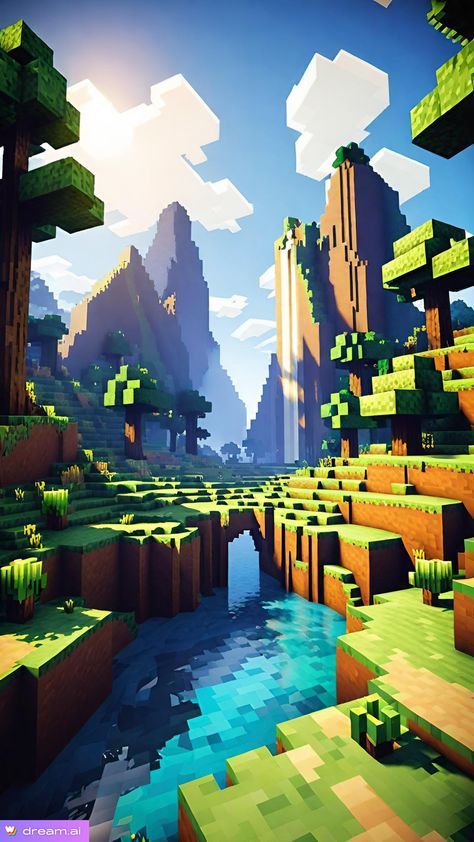 Minecraft Wallpaper Landscape, Minecraft 3d Art, Minecraft Graphic Design, Minecraft Background Wallpapers, Minecraft Wallpaper 4k, Minecraft Mural, Minecraft Illustration, Minecraft River, Minecraft Scenery