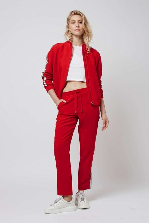 24 Lazy Girl-Approved Tracksuits That Are So 2016 via Brit + Co Red Tracksuit Outfit, Track Suits Women Style, Red Adidas Pants, Adidas Leggings Outfit, Red Tracksuit, Track Suits Women, Velvet Tracksuit, Track Suits, Tracksuit Outfit