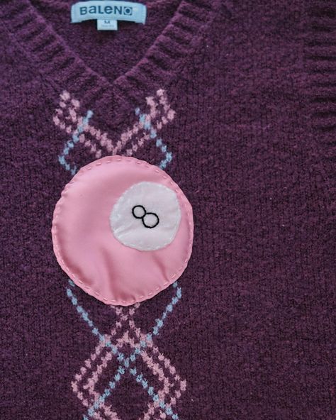 Who doesn’t love a good sweater vest? Pink 8 ball sweater vest with handmade/hand embroidered patch available nowww 🎱💗 Size - M . . . . . . . . . . . . #handembroidered #8ball #8ballsweater #handmade #sustainable #creativereuse #patchaplique #fuglyfiend Patches On Sweater, 8 Ball Sweater, Pink 8 Ball, Patch Aplique, 8 Ball, T Love, Cool Sweaters, Embroidered Patch, Embroidered Patches