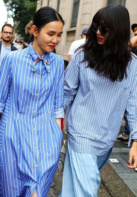 You've probably never thought of these ways to wear your striped shirt. They'll take you from east-coast prep to street-style chic Striped Shirts, Striped Shirt Dress, Looks Street Style, Women Street, Best Street Style, Spring Street Style, Cool Street Fashion, Inspiration Mode, Street Chic