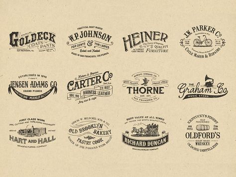 More interesting old-school/vintage layouts. Old English Branding, Old School Design Graphics, Old School Branding, Old School Logo Design, Theatre Logo, Old School Logo, Historical Logo, American Logo, Retro Logo Design