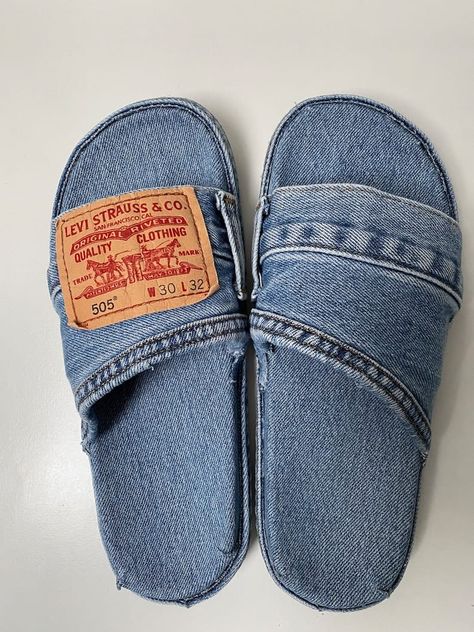 Denim Upcyclers Denim Slides, Corset Fashion Outfits, Mens Leather Sandals, All Jeans, Denim Diy, Aesthetic Shoes, Swag Shoes, Denim Shoes, Denver Co