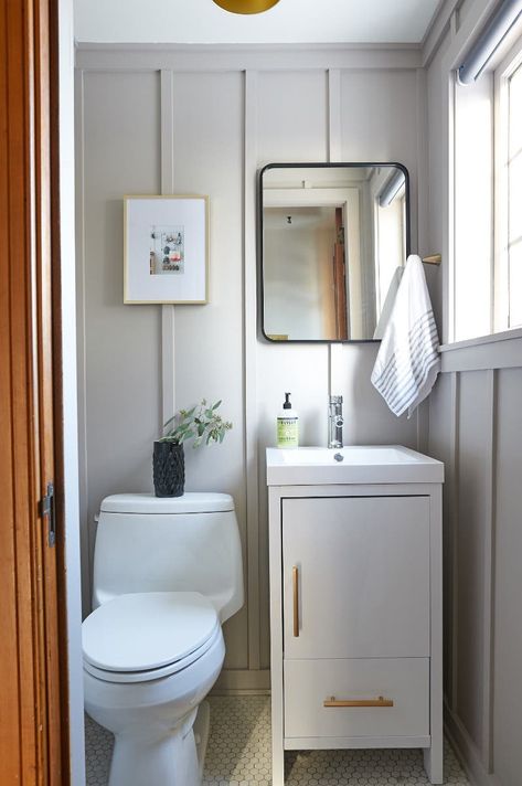 8 Budget-Friendly Powder Room Ideas Modern Powder Rooms, Board And Batten Wall, Small Bedrooms, Powder Room Design, Hall Bathroom, Murphy Beds, Tiny Bathrooms, Small Room Design, Basement Bathroom