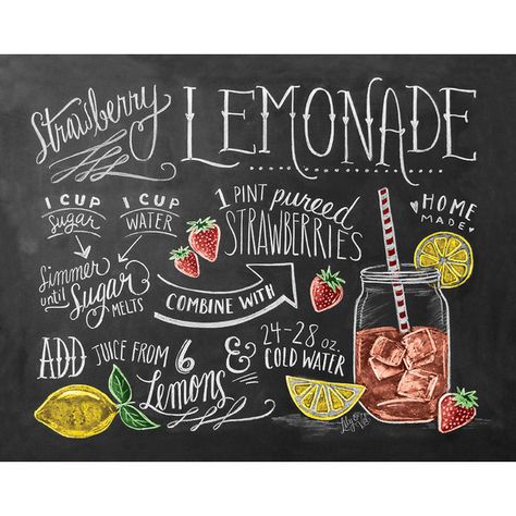 Recipe Print - Summer Kitchen Print - Strawberry Lemonade Recipe - Chalkboard… Summer Chalkboard Art, Summer Chalkboard, Strawberry Lemonade Recipe, Lily And Val, Deco Pastel, Blackboard Art, Chalkboard Print, Colored Chalk, Chalkboard Lettering