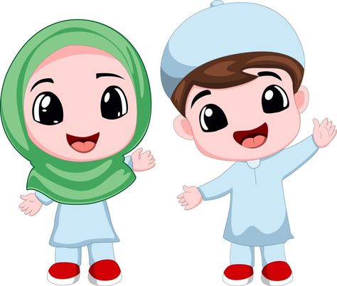 Two happy muslim kid cartoon Muslim Drawing, Kid Cartoon, School Art Activities, Kids Going To School, Student Cartoon, Islamic Kids Activities, Kids Cartoon Characters, School Cartoon, Muslim Family