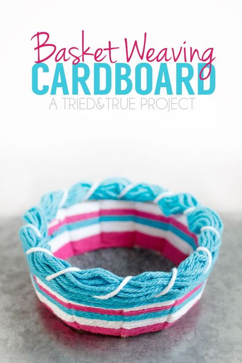 Cardboard Basket, Egypt Vbs, Weaving For Kids, Basket Weaving Diy, Crochet Decor, Weaving Tutorial, Art Camp, Diy Weaving, Diy Basket