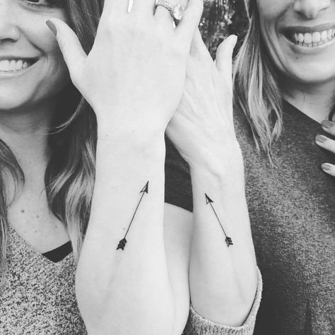 Matching arrow tattoos Friendship tattoos Matching Arrow Tattoos, Matching Arrow Tattoos Friendship, Friend Arrow Tattoo, Best Friend Arrow Tattoo, Sis Tatoos, Couple Tattoos Bow And Arrow, Couple Arrow Tattoo Ideas, Friendship Tattoos, Arrow Tattoos