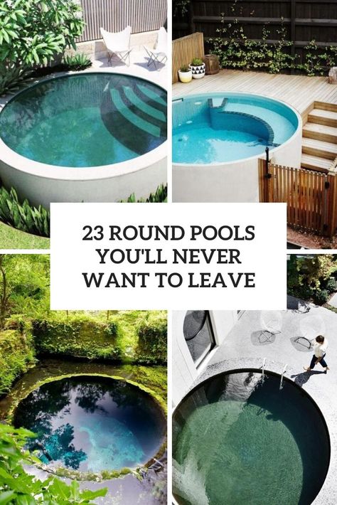 Plung Pools Small Backyards, Round Pools With Decks, Round In Ground Pool, Round Pools Inground, Plungie Original Pool Round, Round Above Ground Pool Landscaping, Small Round Pool Ideas, Round Inground Pool Ideas, Round Concrete Pool