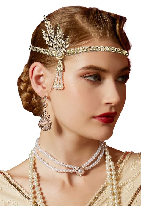 PRICES MAY VARY. 100% handmade item, free size Materials: Austrian crystal, alloy, high quality imitation pearl&elastic Comes with an elastic band to securely add to your hair. Choose from silver,gold &Rose gold 1920s headpiece,Great Gatsby inspired piece will be the perfect addition to your flapper ensemble,It is also a wonderful gift for your friends as well, can be wear to wedding, engagement, birthday or party, hanging out, or other special occasions Cizoe is a US registered trademark and we Art Deco Headpiece, Flapper Wedding, 1920s Looks, Gatsby Headpiece, 1920s Headpiece, Art Deco Hair, Pearl Headpiece, Gold Headpiece, Elastic Ribbon