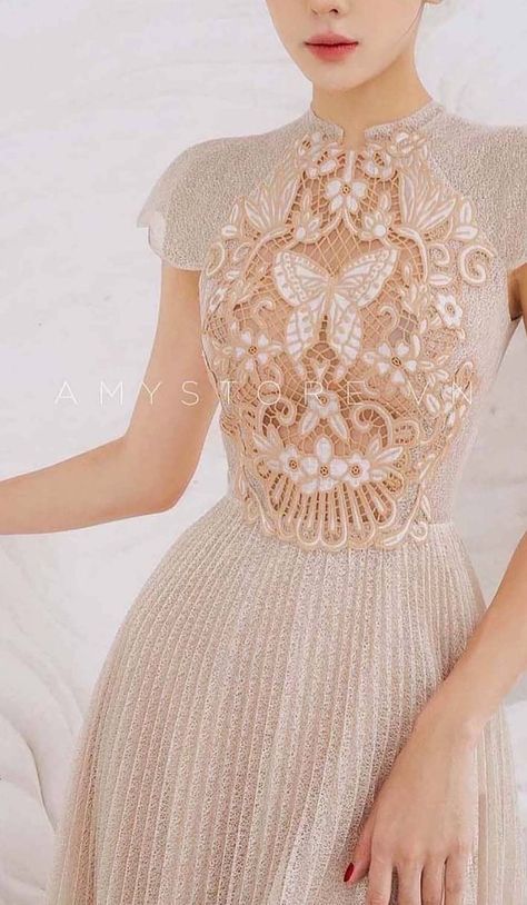 Lace Embroidery Dress, Beige Midi Dress, Lace A Line Dress, Lace Dress Design, Lace Cocktail Dress, Lace Evening Dresses, Crewneck Dress, Cocktail Dress Lace, Lace Midi