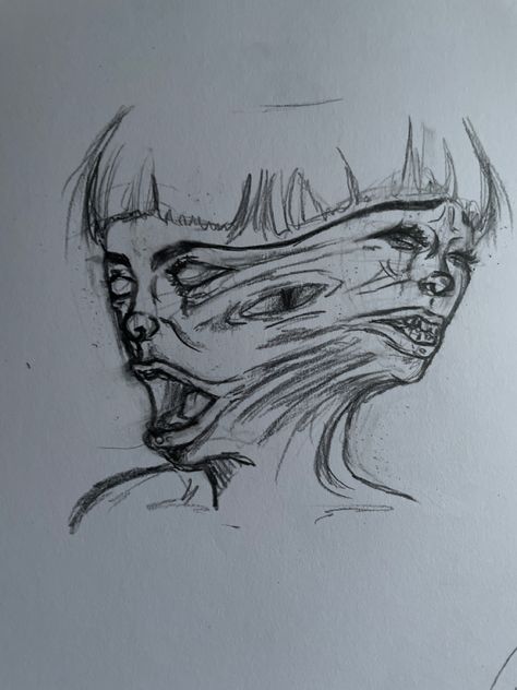 Scary Person Drawing, Two Headed Person Drawing, Face Ripping Drawing, Person Screaming Drawing, Scary Mouth Drawing, Screaming Sketch, Two Head Drawing, Disturbing Drawings, Human Face Sketch