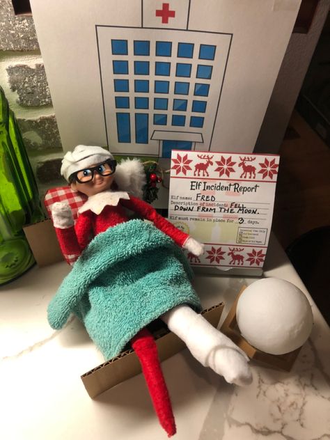 Hurt Elf On The Shelf Ideas, Buddy Elf, Christmas Preschool, Awesome Elf On The Shelf Ideas, Christmas Dreaming, Bed Rest, In The Moon, Elf Ideas, Buddy The Elf