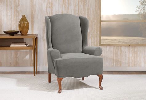 Velvet wingback chair