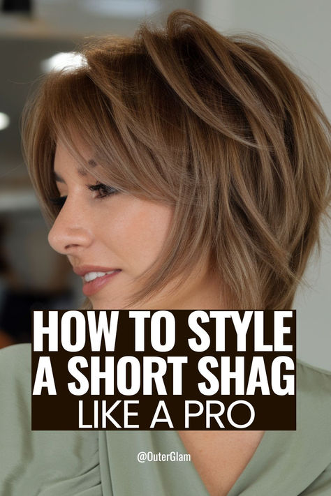 When styling your short shag feels overwhelming and you're not sure how to achieve that effortless, tousled look. If you're ready to master your short shag with professional techniques, this is exactly what you need. Learn expert styling methods and insider tricks to transform your short shag into a stunning, versatile look that perfectly suits your personal style. Styling A Short Shag Haircut, How To Blow Dry A Shag Haircut, How To Style A Short Shag Haircut, How To Style Short Shag Haircut, How To Style Short Shag, How To Style Shaggy Hair, How To Style Short Layered Hair, Chin Length Shag, Short Shag Haircut