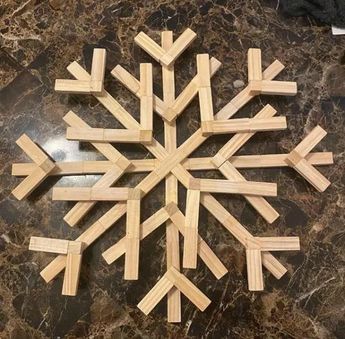 Dollar Tree Jenga Block Christmas Snowflake — CraftBits.com Jenga Block Crafts Diy, Dollar Tree Jenga Block Crafts, Jenga Block Crafts, Hanger Snowflake, Wood Blocks Diy, Hanger Christmas, Christmas Craft Show, Dollar Store Christmas Crafts, Pin Crafts