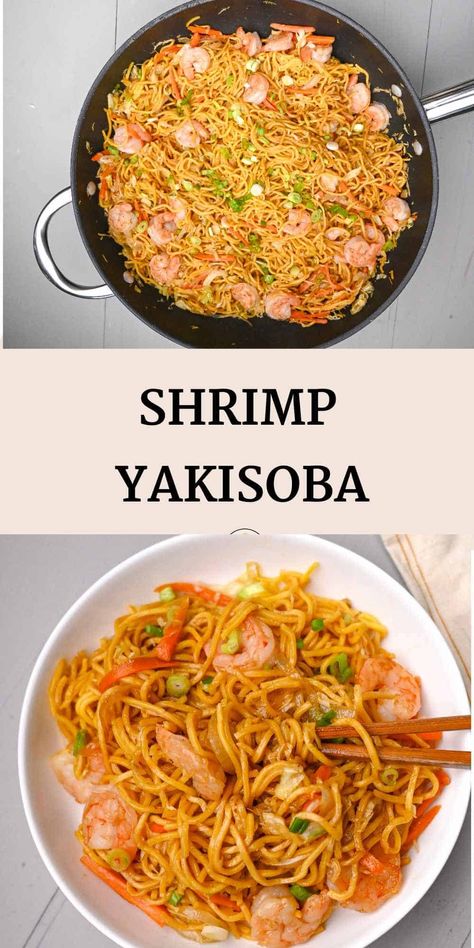 Shrimp Yakisoba Recipe, Shrimp Yakisoba, Japanese Stir Fry, Yakisoba Noodles Recipe, Shrimp Cabbage, Yakisoba Recipe, Noodles Shrimp, Yakisoba Noodles, Soba Noodles Recipe