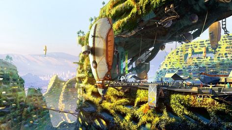 Solarpunk imagines sustainable urban jungles for the future #solarpunk #sustainability #solar #renewable #climatechange #future https://www.kinder-world.org/articles/solutions/solarpunk-imagines-sustainable-urban-jungles-for-the-future-18397 Solarpunk Wallpaper, Sci Fi City, Wallpaper 1920x1080, Games Design, Fantasy City, Futuristic City, Future City, 판타지 아트, Futuristic Architecture