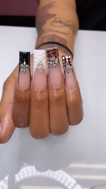 Croc Nails With Charms, French Tips Long, Glittery Acrylic Nails, Jackson Ms, Long Acrylic Nail Designs, Edgy Nails, French Tip Acrylic Nails, Short Square Acrylic Nails, Pretty Gel Nails