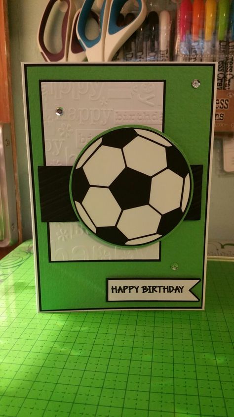 Soccer Birthday Soccer Cards Handmade, Happy Birthday Embossing Folder, Folder Decorado, Birthday Card For Men, Birthday Card Template Free, Birthday Wishes For Kids, Anna Griffin Christmas Cards, Card For Men, Cricut Access