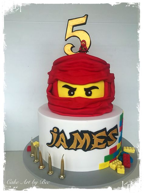 Ninjago Kai Cake, Ninja Go Cake Lego Ninjago, Ninja Lego Cake, Blaze And The Monster Machines Cake, Ninja Birthday Cake, Lego 5, Ninjago Cake, Ninja Cake, Lego Ninjago Party