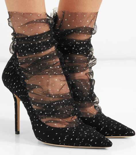 #JimmyChoo Lavish 100 Glittered Tulle and Suede Pumps. $1050 Tulle Socks, Socks Outfit, Jimmy Choo Heels, Socks And Heels, Kinds Of Shoes, Fabulous Shoes, Fashion Heels, Jimmy Choo Shoes, Clothes Ideas