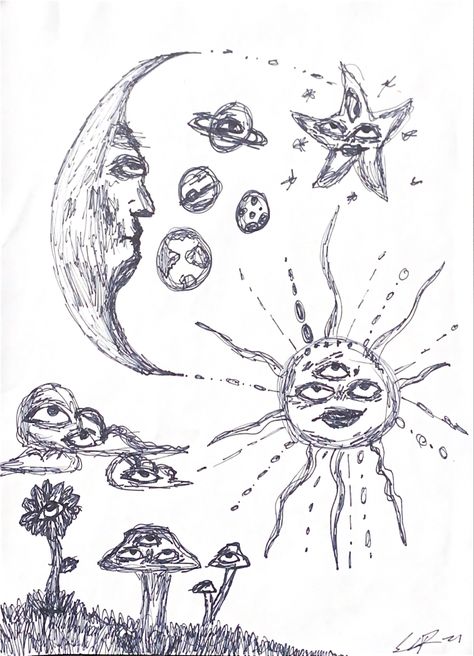 Weird Plants Drawing, Plants With Eyes Drawing, Whimsigoth Doodles, Psychadelic Art Doodle, Whimsigoth Drawing, Weird Eye Drawings, Weird Drawing Ideas Sketch, Trippy Eyes Drawing, Sum Drawing