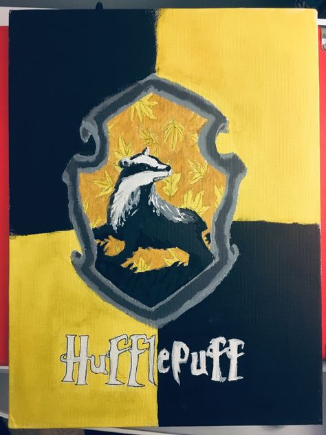 Hufflepuff Painting Ideas, Hufflepuff Painting, Hogwarts Painting, Harry Potter Painting, Hufflepuff Aesthetic, Happy Birthday Cards Diy, Hufflepuff Pride, Painting Inspo, Crafty Kids