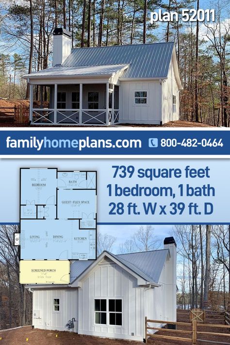 Small Cabin Plan with Screened Entry Southern Cottage Homes, Small Cabin Plan, 800 Sq Ft House, Cabin Designs, Small Cottage House Plans, Southern Cottage, Small Cottage Homes, Cabin Cottage, Small House Floor Plans