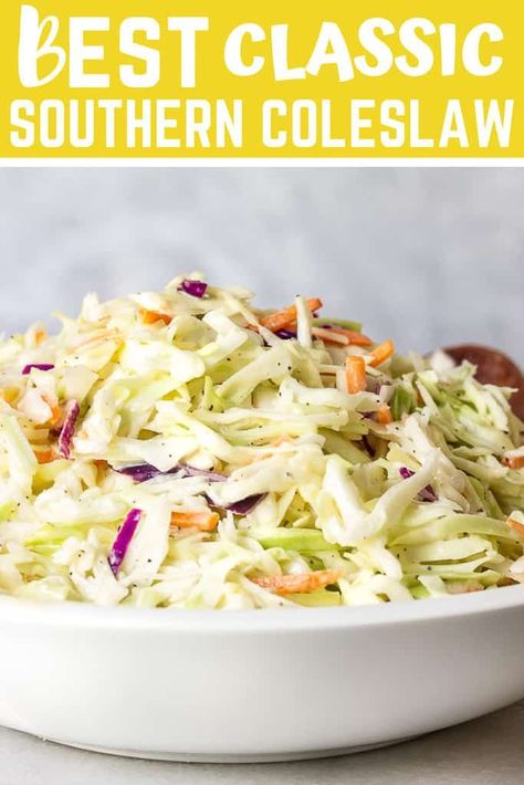 Southern Coleslaw Recipe, Southern Coleslaw, Best Coleslaw Recipe, Vinegar Coleslaw, Apple Cider Vinegar Lemon, Coleslaw Recipe Easy, Slaw Dressing, Shredded Cabbage, Homemade Coleslaw