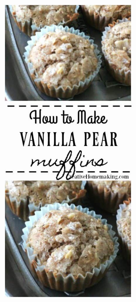 Easy recipe for vanilla pear muffins. One of my favorite fall baking recipes! Pear Dessert Recipes, Pear Muffins, Pear Dessert, Fall Baking Recipes, Vanilla Recipes, Recipes Baking, Pear Recipes, Baking Muffins, Fun Easy Recipes